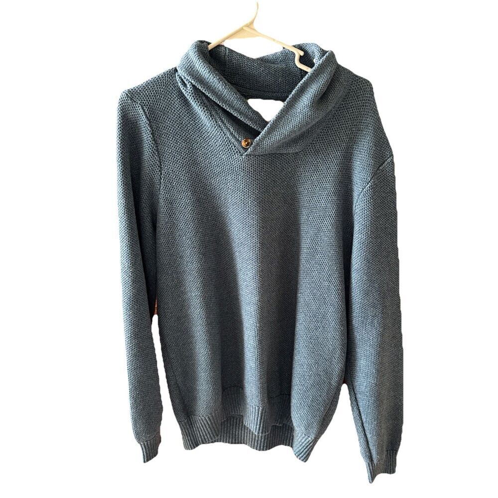 Joseph Abboud Blue Fisherman's Cowl Neck Sweater L‎ Mens Elbow Patches